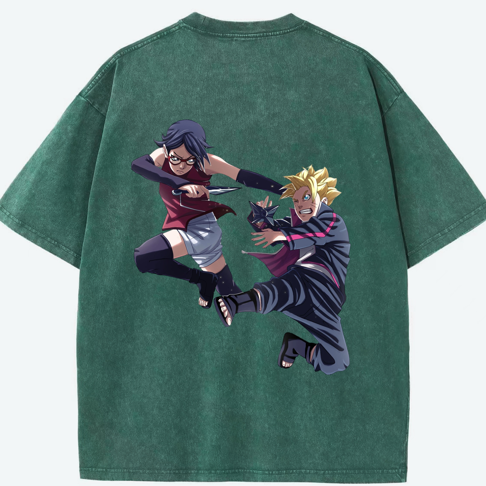 （画像用） NARUTO -ナルト- うちは サラダ Uchiha Sarada 綿100% ヴィンテージ風 半袖Tシャツ（背面プリント）